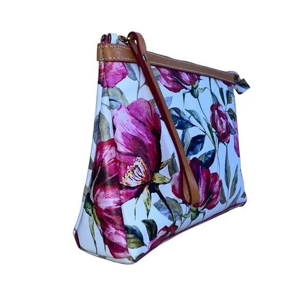 Cavalcanti Women’s White & Pink Floral Genuine Leather Wristlet Clutch - Picture 2 of 8